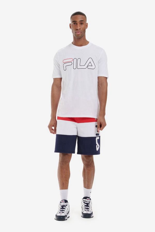 Fila Borough Logo Outline Men's T-Shirts - White/Black/Red,NZ 275-89150